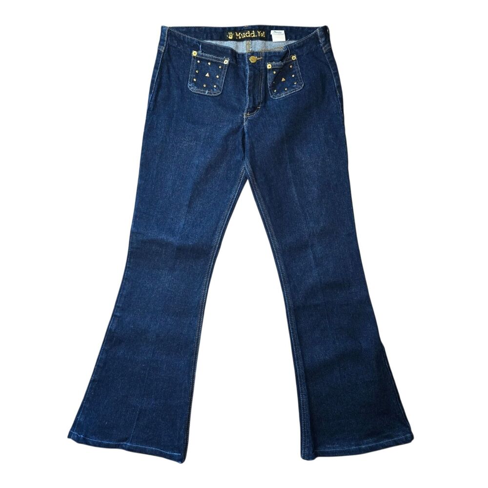 Vintage Mudd Yo Low Rise Flare Jeans Womens 11 Studded Y2K Dark Wash Denim